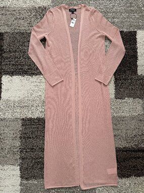 EXPRESS (S) Blush Pink Long Open Stitch Duster Cardigan Mesh Sweater Foundation